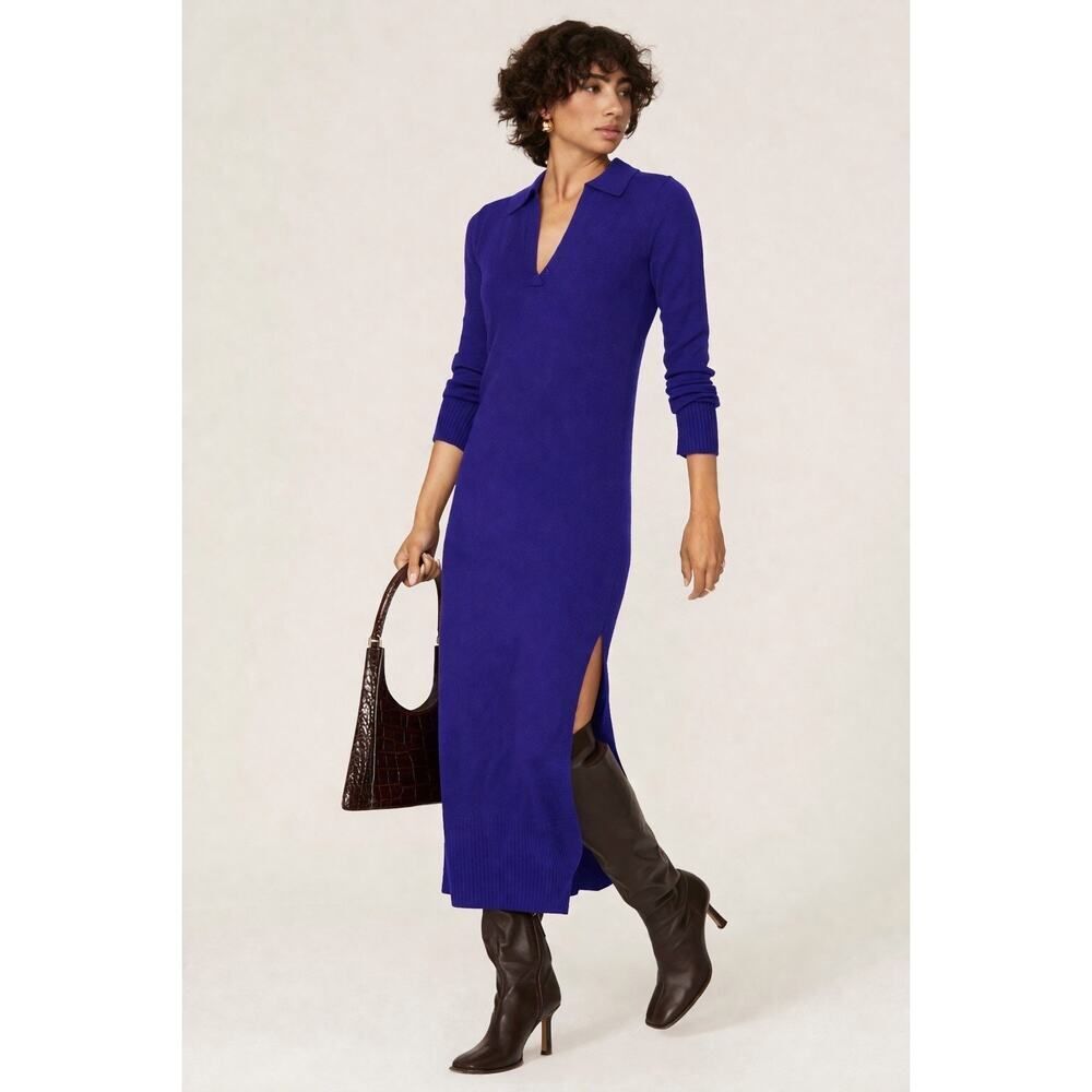 STAUD Crown Polo Midi Maxi Wool Knit Sweater Dress blue M